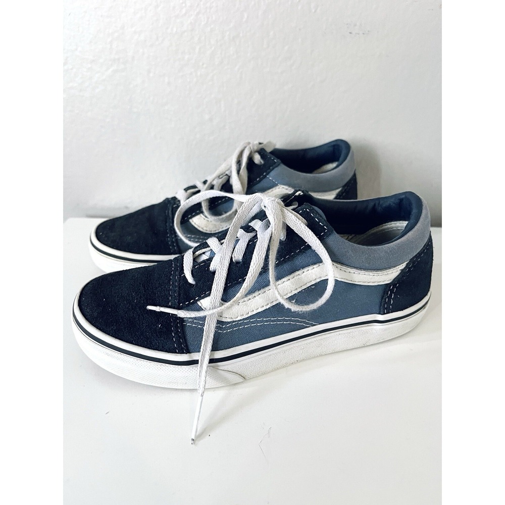 VANS‎ Old Skool Sneaker Shoes Canvas Suede Blue Black Kid Youth 2y